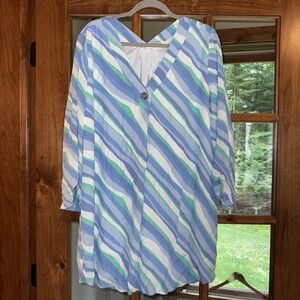 STS Sail to Sable Shift Dress Blue White Waves Nautical V‎ Front Back Size Large